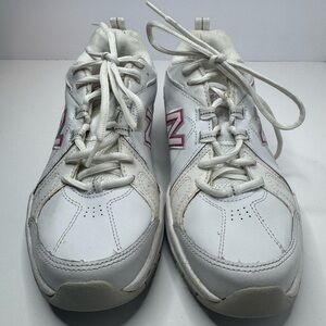 New Balance White Sneakers with Pink Logo Size 9B